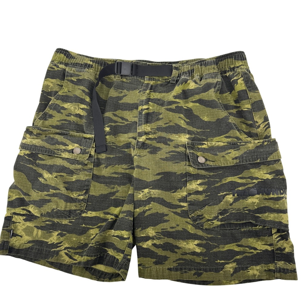 The Hundreds Cargo Shorts Mens XL Green Tiger Stripe Camo Belted Streetwear